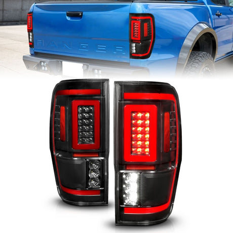 ANZO 19-22 Ford Ranger Full LED Taillights w/ Lightbar Sequential Signal Black Housing/Clear Lens ANZO Tail Lights  AXOPROS
