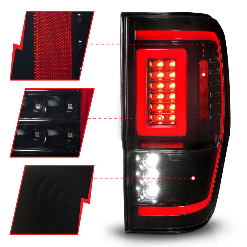 ANZO 19-22 Ford Ranger Full LED Taillights w/ Lightbar Sequential Signal Black Housing/Smoke Lens ANZO Tail Lights  AXOPROS
