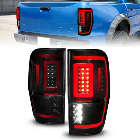 ANZO 19-22 Ford Ranger Full LED Taillights w/ Lightbar Sequential Signal Black Housing/Smoke Lens ANZO Tail Lights  AXOPROS