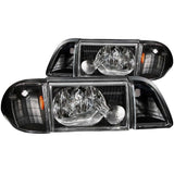 ANZO 1987-1993 Ford Mustang Crystal Headlights Black w/ Corner Lights 3pc ANZO Headlights  AXOPROS