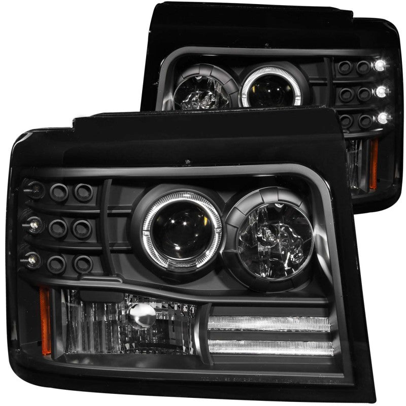 ANZO 1992-1996 Ford F-150 Projector Headlights w/ Halo Black w/ Side Markers and Parking Lights ANZO Headlights  AXOPROS