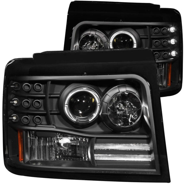 ANZO 1992-1996 Ford F-150 Projector Headlights w/ Halo Black w/ Side Markers and Parking Lights ANZO Headlights  AXOPROS