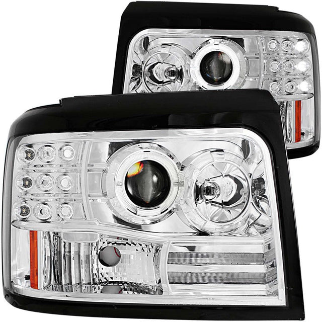 ANZO 1992-1996 Ford F-150 Projector Headlights w/ Halo Chrome w/ Side Markers and Parking Lights ANZO Headlights  AXOPROS