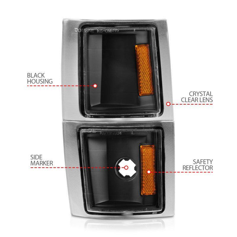 ANZO 1994-1998 Chevrolet Blazer Corner Lights Black Housing Clear Lens w/ Amber Reflector ANZO Lights Corner  AXOPROS