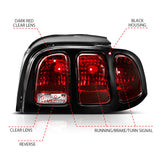 ANZO 1994-1998 Ford Mustang Taillight Dark Red Lens (OE Style) ANZO Tail Lights  AXOPROS