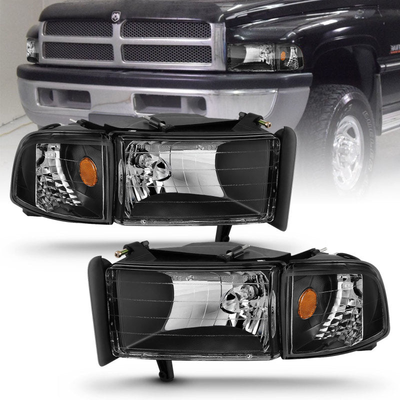 ANZO 1994-2001 Dodge Ram Crystal Headlights Black ANZO Headlights  AXOPROS