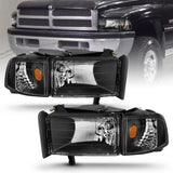 ANZO 1994-2001 Dodge Ram Crystal Headlights Black ANZO Headlights  AXOPROS