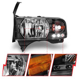 ANZO 1994-2001 Dodge Ram Crystal Headlights Black w/ LED ANZO Headlights  AXOPROS