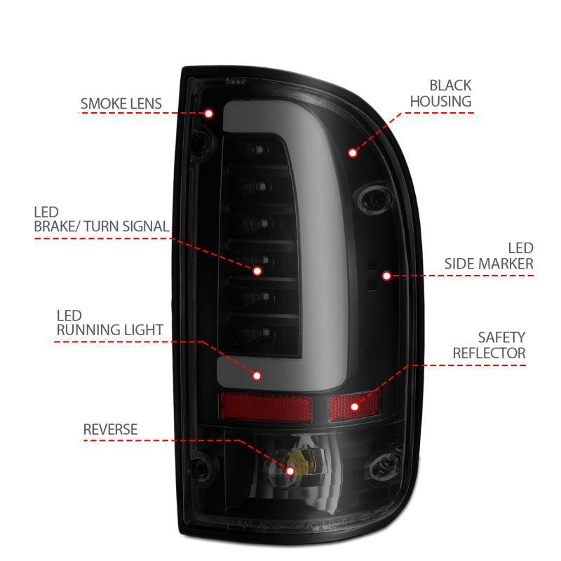 ANZO 1995-2000 Toyota Tacoma LED Taillights Black Housing Smoke Lens (Pair) ANZO Tail Lights  AXOPROS