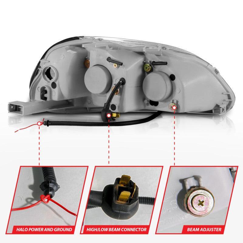 ANZO 1996-1998 Honda Civic Projector Headlights w/ Halo Black ANZO Headlights  AXOPROS