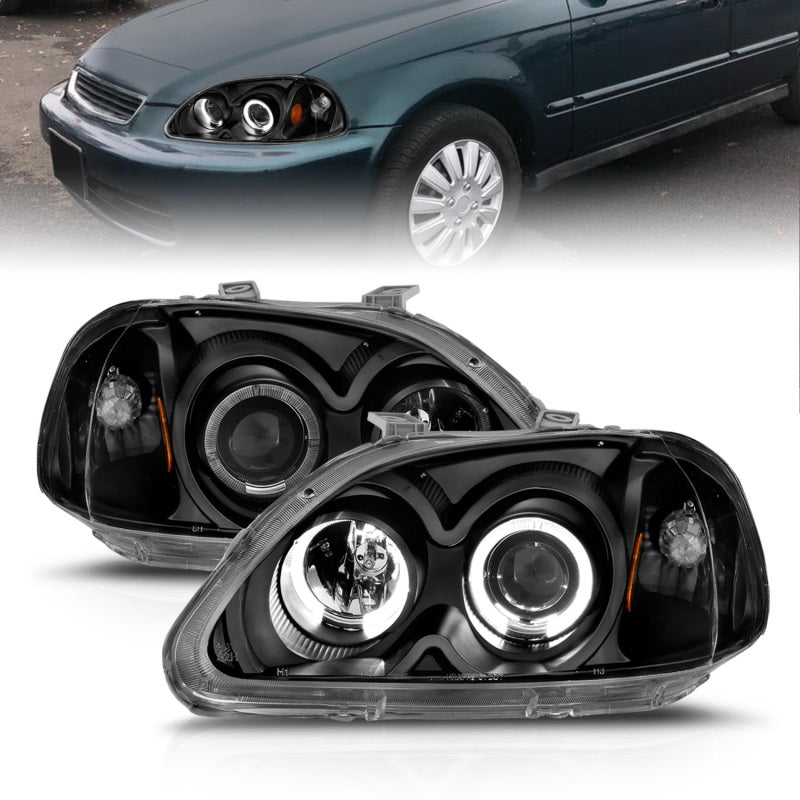 ANZO 1996-1998 Honda Civic Projector Headlights w/ Halo Black ANZO Headlights  AXOPROS