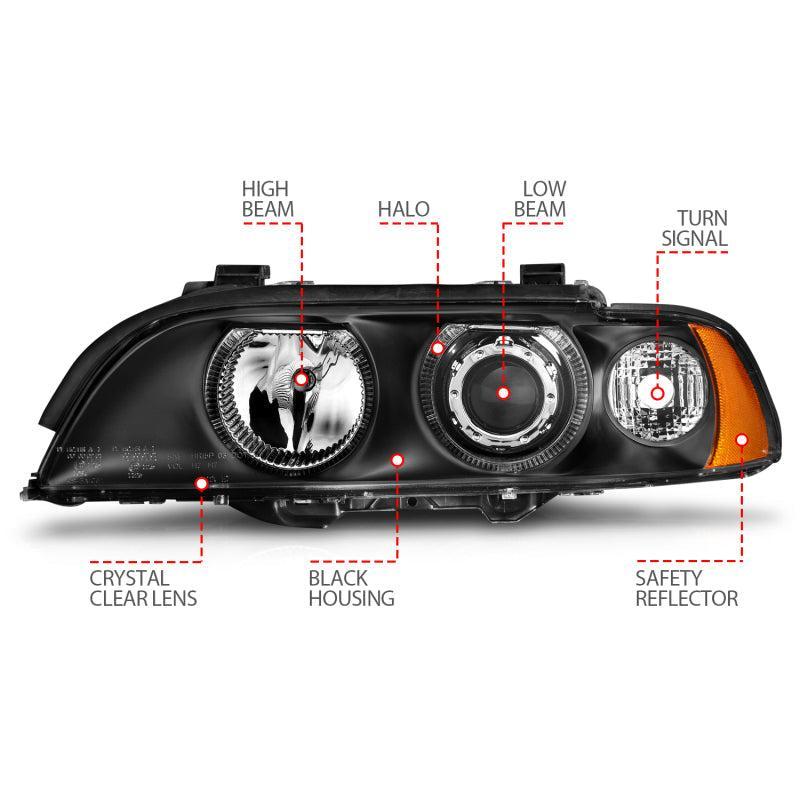 ANZO 1997-2001 BMW 5 Series Projector Headlights w/ Halo Black ANZO Headlights  AXOPROS