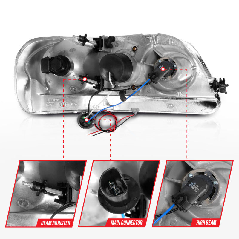 ANZO 1997-2003 Ford F-150 Projector Headlights w/ Light Bar Black Housing ANZO Headlights  AXOPROS