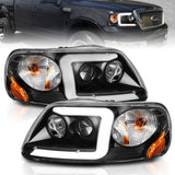 ANZO 1997-2003 Ford F-150 Projector Headlights w/ Light Bar Black Housing ANZO Headlights  AXOPROS