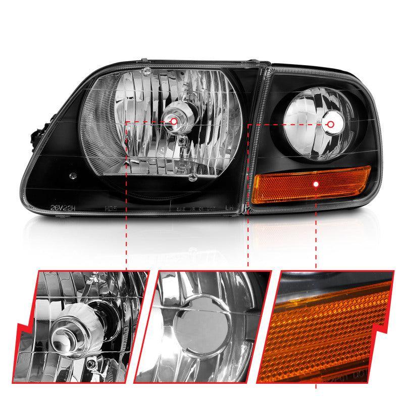 ANZO 1997-2003 Ford F150 Crystal Headlight Black w/ Parking Light ANZO Headlights  AXOPROS