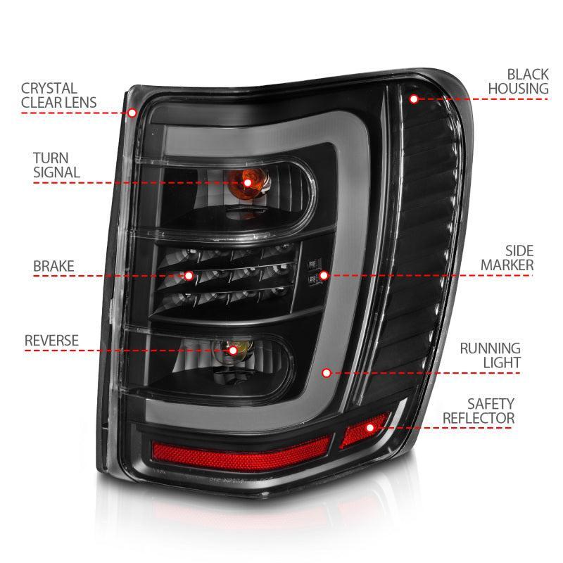 ANZO 1999-2004 Jeep Grand Cherokee LED Tail Lights w/ Light Bar Black Housing Clear Lens ANZO Tail Lights  AXOPROS