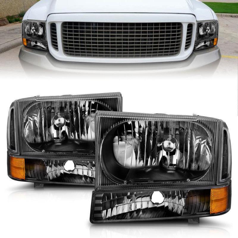 ANZO 2000-2004 Ford Excursion Crystal Headlights Black ANZO Headlights  AXOPROS
