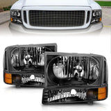 ANZO 2000-2004 Ford Excursion Crystal Headlights Black ANZO Headlights  AXOPROS