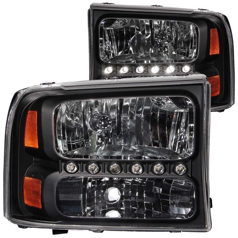 ANZO 2000-2004 Ford Excursion Crystal Headlights Black w/ LED 1pc ANZO Headlights  AXOPROS