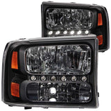 ANZO 2000-2004 Ford Excursion Crystal Headlights Black w/ LED 1pc ANZO Headlights  AXOPROS