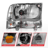 ANZO 2000-2004 Ford Excursion Crystal Headlights Chrome w/ Corner Lights 2pc ANZO Headlights  AXOPROS
