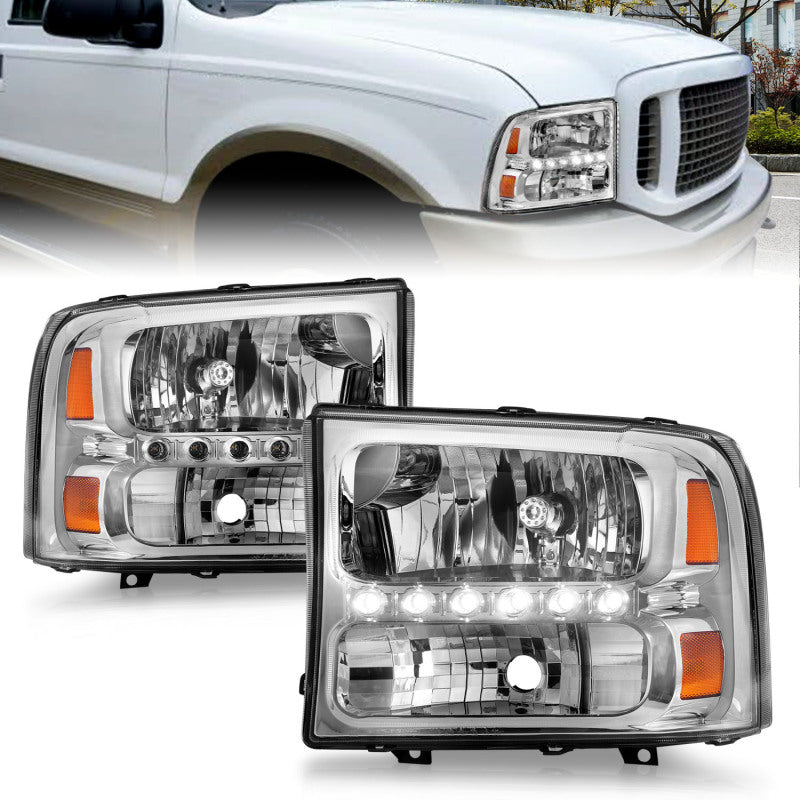 ANZO 2000-2004 Ford Excursion Crystal Headlights Chrome w/ LED 1pc ANZO Headlights  AXOPROS