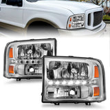 ANZO 2000-2004 Ford Excursion Crystal Headlights Chrome w/ LED 1pc ANZO Headlights  AXOPROS