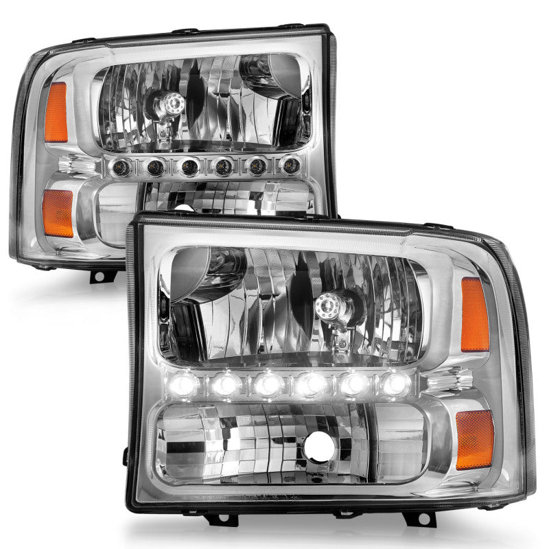 ANZO 2000-2004 Ford Excursion Crystal Headlights Chrome w/ LED 1pc ANZO Headlights  AXOPROS