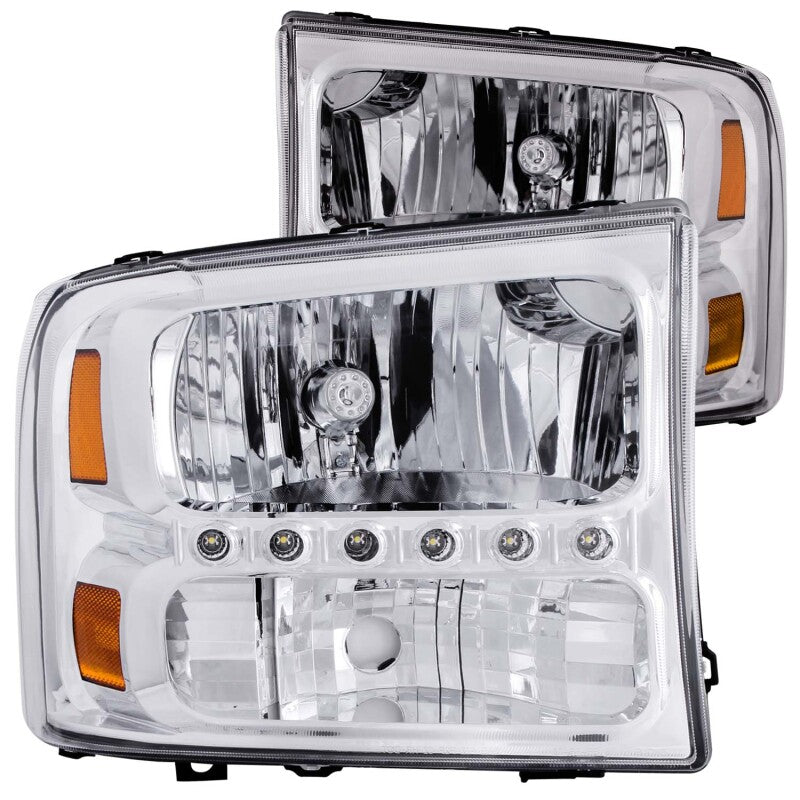 ANZO 2000-2004 Ford Excursion Crystal Headlights Chrome w/ LED 1pc ANZO Headlights  AXOPROS
