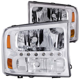 ANZO 2000-2004 Ford Excursion Crystal Headlights Chrome w/ LED 1pc ANZO Headlights  AXOPROS