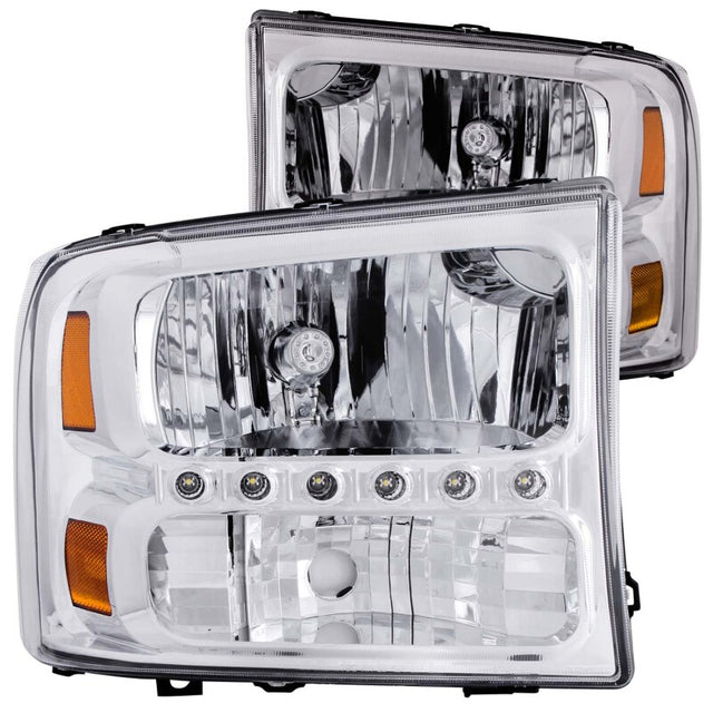 ANZO 2000-2004 Ford Excursion Crystal Headlights Chrome w/ LED 1pc ANZO Headlights  AXOPROS