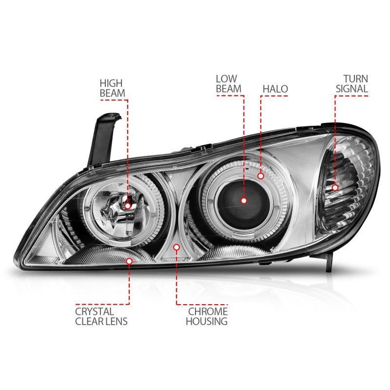 ANZO 2000-2004 Infiniti I30 Projector Headlights w/ Halo Chrome ANZO Headlights  AXOPROS