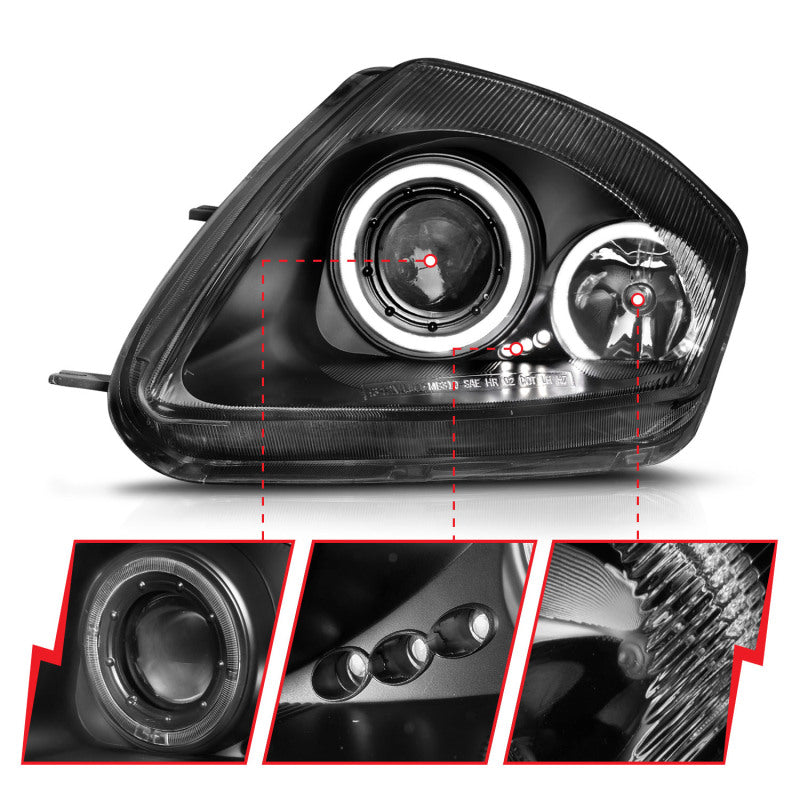 ANZO 2000-2005 Mitsubishi Eclipse Projector Headlights w/ Halo Black ANZO Headlights  AXOPROS
