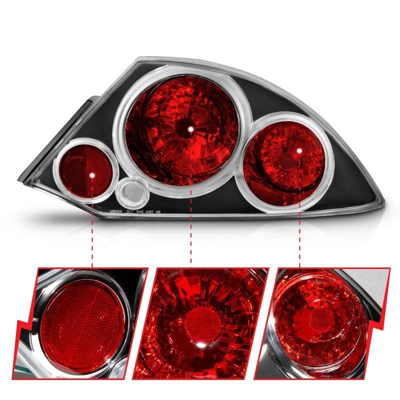 ANZO 2000-2005 Mitsubishi Eclipse Taillights Black ANZO Tail Lights  AXOPROS
