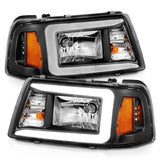 ANZO 2001-2011 Ford Ranger Crystal Headlights w/ Light Bar Black Housing ANZO Headlights  AXOPROS