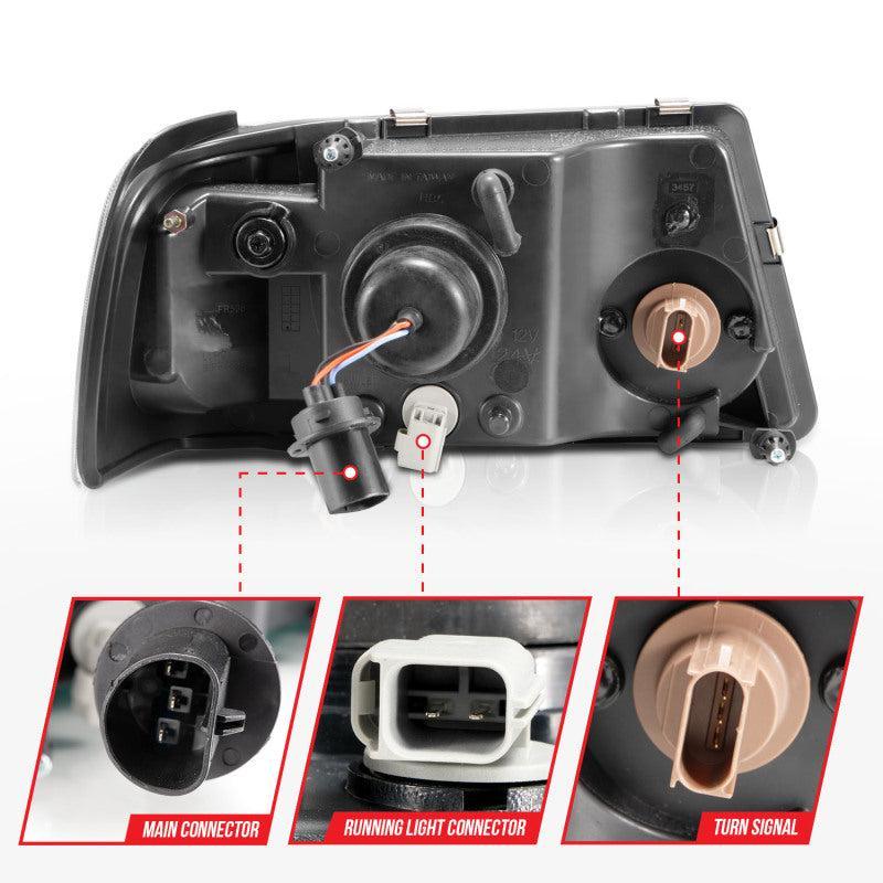 ANZO 2001-2011 Ford Ranger Crystal Headlights w/ Light Bar Black Housing ANZO Headlights  AXOPROS