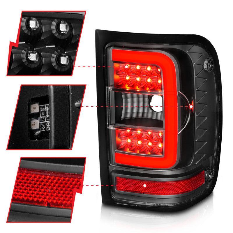 ANZO 2001-2011 Ford  Ranger LED Tail Lights w/ Light Bar Black Housing Clear Lens ANZO Tail Lights  AXOPROS