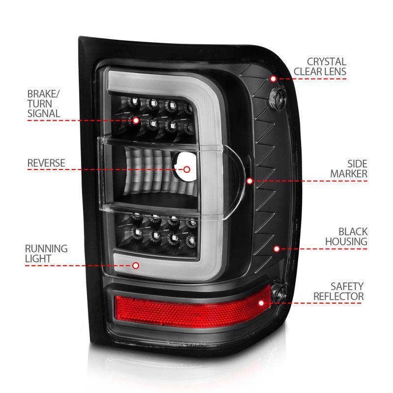 ANZO 2001-2011 Ford  Ranger LED Tail Lights w/ Light Bar Black Housing Clear Lens ANZO Tail Lights  AXOPROS
