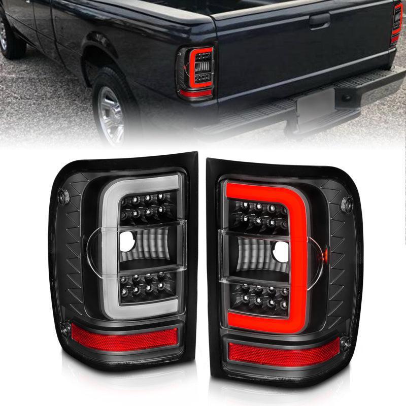 ANZO 2001-2011 Ford Ranger LED Tail Lights w/ Light Bar Black Housing ...