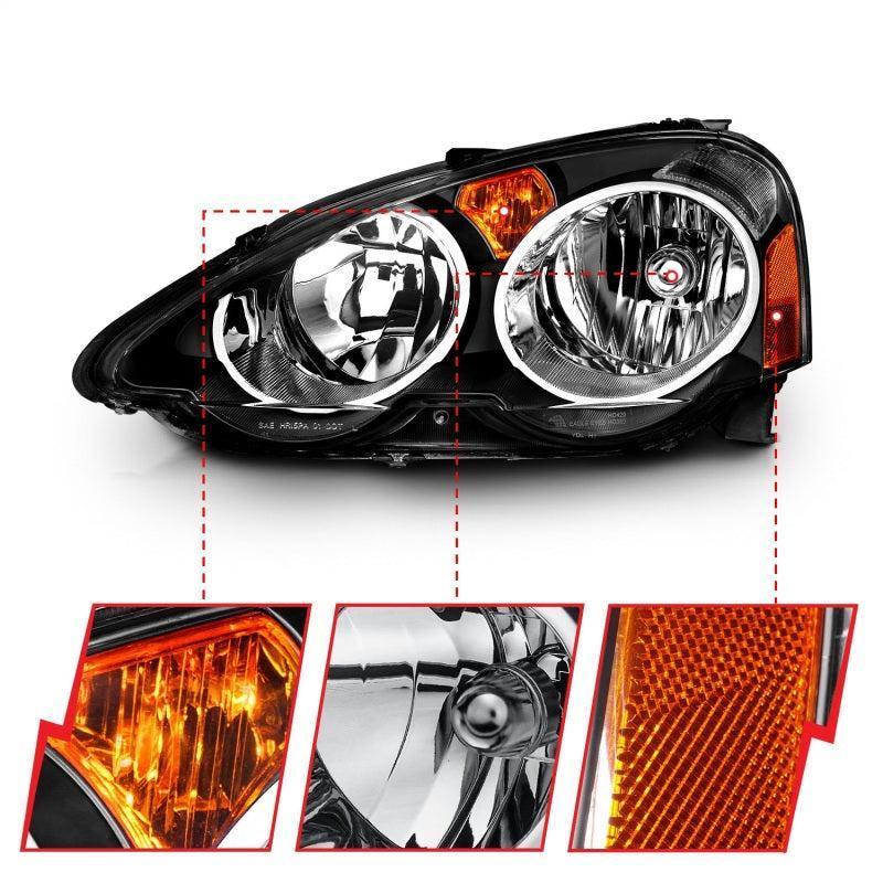 ANZO 2002-2004 Acura Rsx Crystal Headlights Black ANZO Headlights  AXOPROS