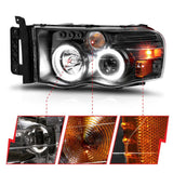 ANZO 2002-2005 Dodge Ram 1500 Projector Headlights w/ Halo Black Clear Amber ANZO Headlights  AXOPROS