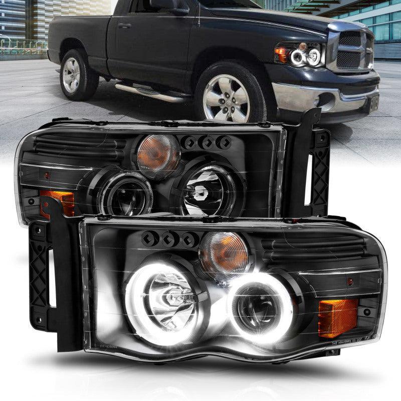 ANZO 2002-2005 Dodge Ram 1500 Projector Headlights w/ Halo Black Clear Amber ANZO Headlights  AXOPROS
