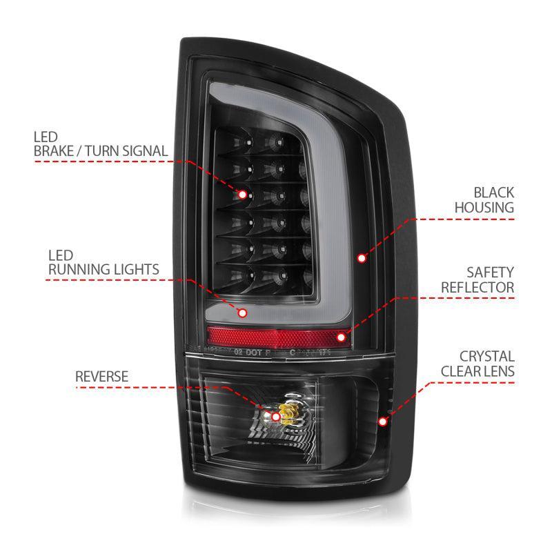 ANZO 2002-2006 Dodge  Ram 1500 LED Tail Lights w/ Light Bar Black Housing Clear Lens ANZO Tail Lights  AXOPROS