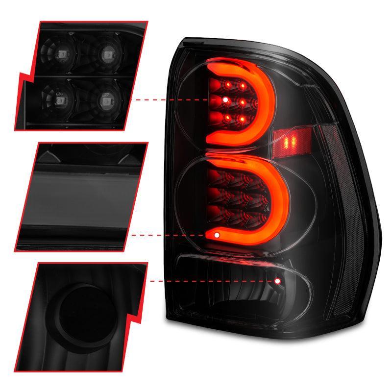ANZO 2002-2009 Chevrolet Trailblazer LED Tail Lights w/ Light Bar Black Housing Smoke Lens ANZO Tail Lights  AXOPROS