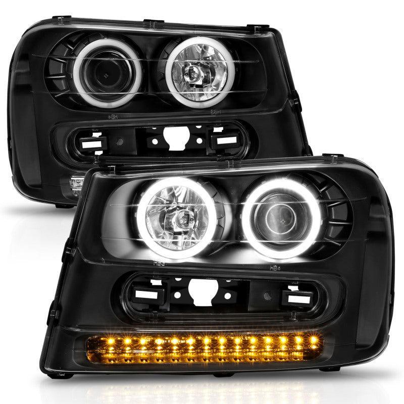 ANZO 2002-2009 Chevrolet Trailblazer Projector Headlights w/ Halo Black ANZO Headlights  AXOPROS