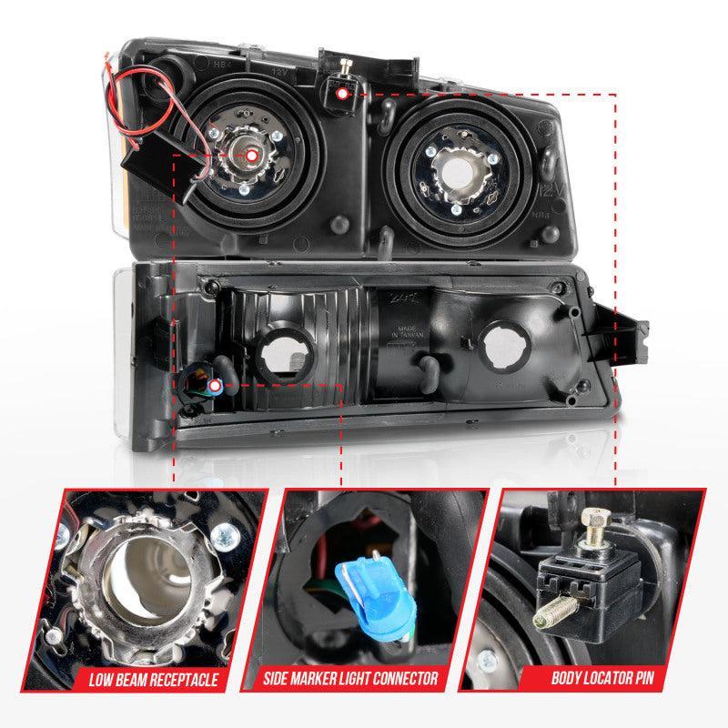ANZO 2003-2006 Chevrolet Silverado 1500 Crystal Headlights w/ Light Bar Black Housing ANZO Headlights  AXOPROS