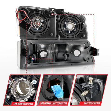 ANZO 2003-2006 Chevrolet Silverado 1500 Crystal Headlights w/ Light Bar Black Housing ANZO Headlights  AXOPROS
