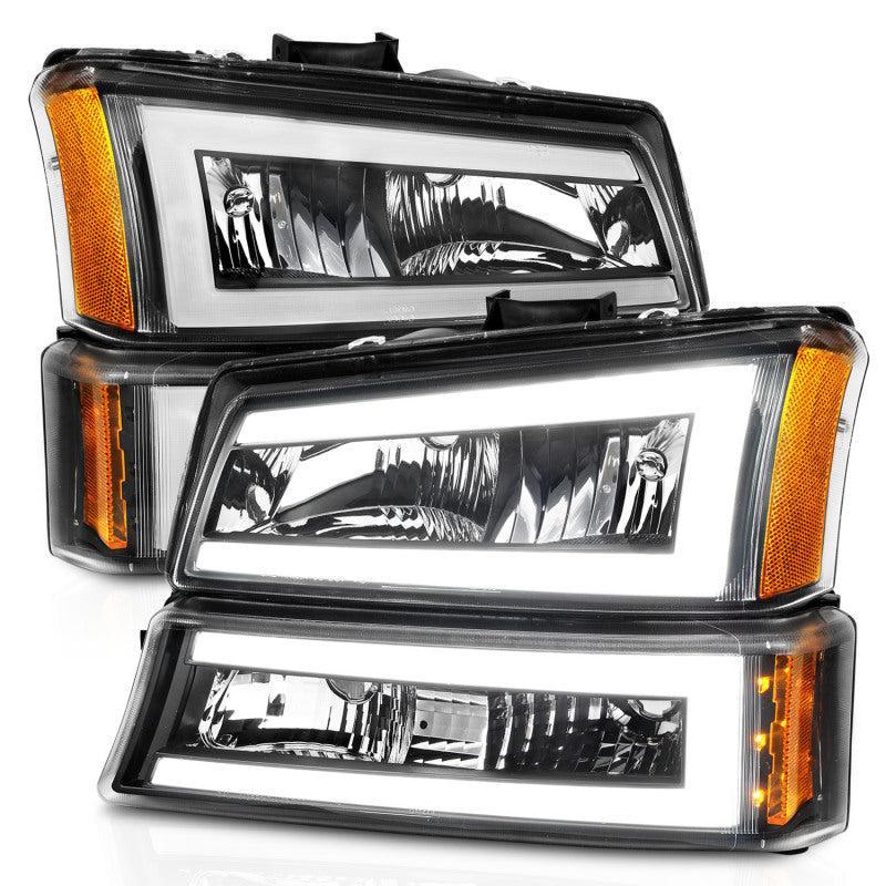 ANZO 2003-2006 Chevrolet Silverado 1500 Crystal Headlights w/ Light Bar Black Housing ANZO Headlights  AXOPROS