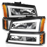 ANZO 2003-2006 Chevrolet Silverado 1500 Crystal Headlights w/ Light Bar Black Housing ANZO Headlights  AXOPROS