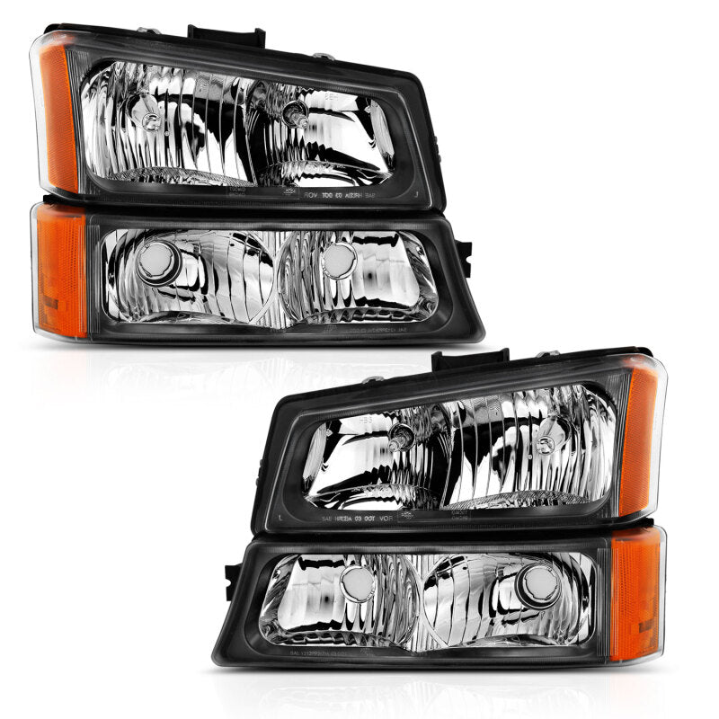 ANZO 2003-2006 Chevy Silverado Crystal Headlight w/ Signal Light Black Amber (4 pcs) ANZO Headlights  AXOPROS